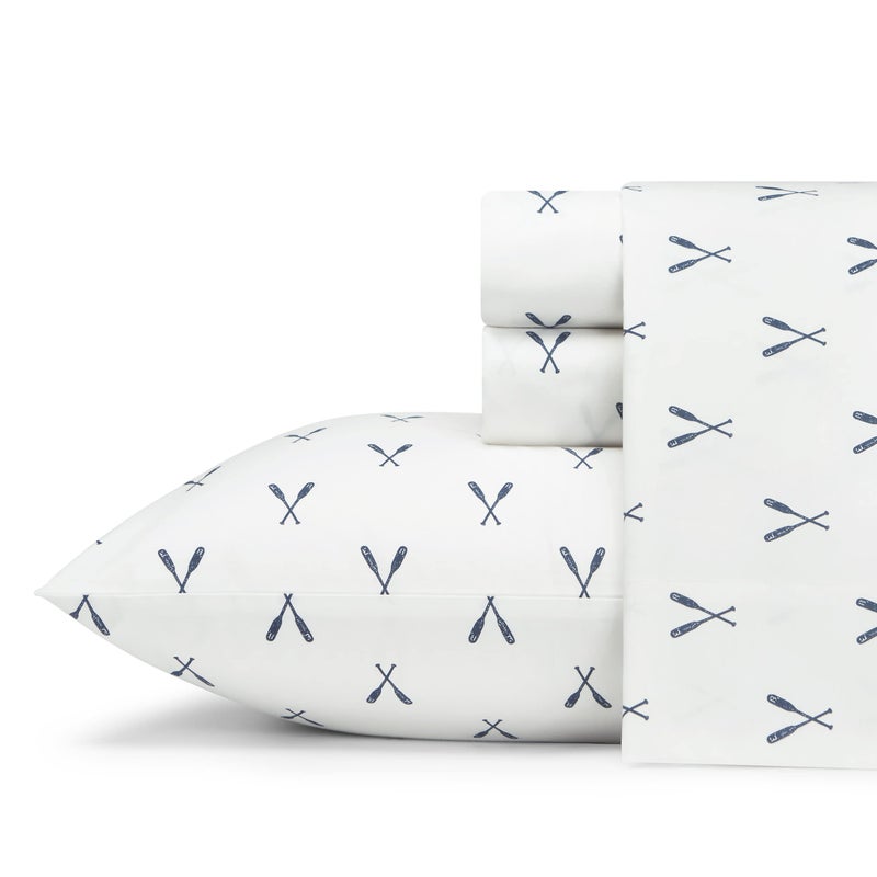 Eddie Bauer - Twin XL Sheet Set, Cotton Percale Bed Sheets, Crisp & Cool, Ideal Dorm Essentials (Eddies Oar Blue, Twin XL) - Image 1